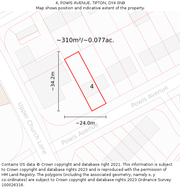 4, POWIS AVENUE, TIPTON, DY4 0NB: Plot and title map