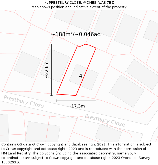 4, PRESTBURY CLOSE, WIDNES, WA8 7BZ: Plot and title map