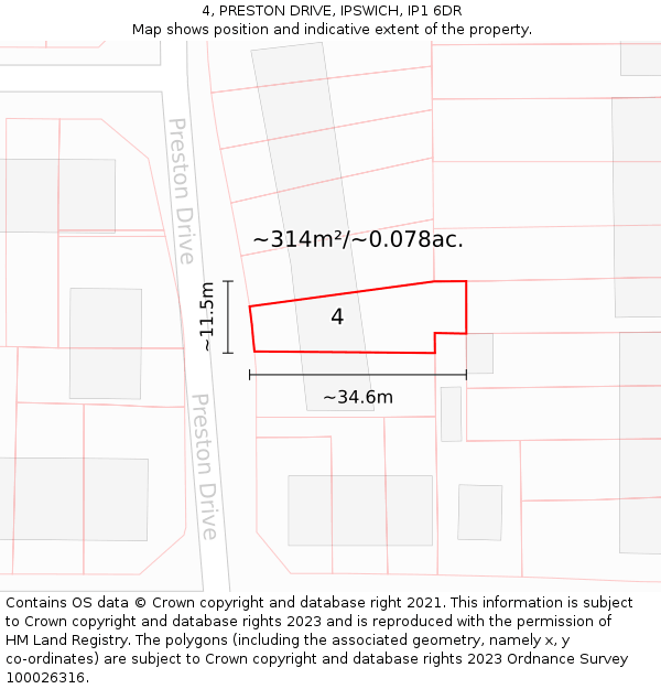 4, PRESTON DRIVE, IPSWICH, IP1 6DR: Plot and title map