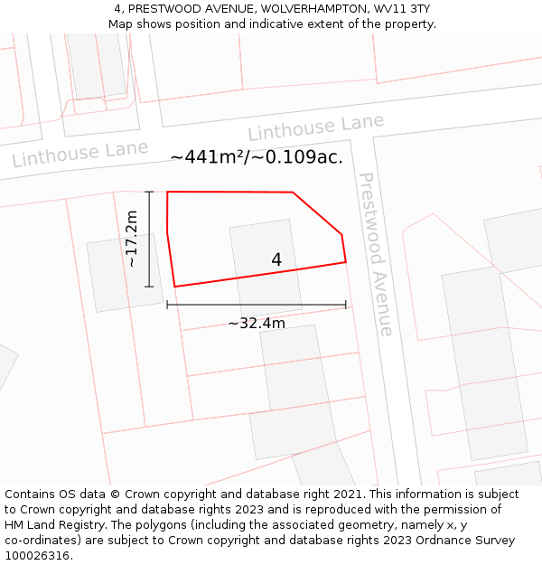 4, PRESTWOOD AVENUE, WOLVERHAMPTON, WV11 3TY: Plot and title map