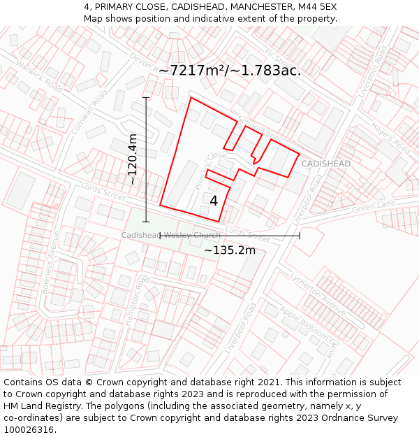 4, PRIMARY CLOSE, CADISHEAD, MANCHESTER, M44 5EX: Plot and title map