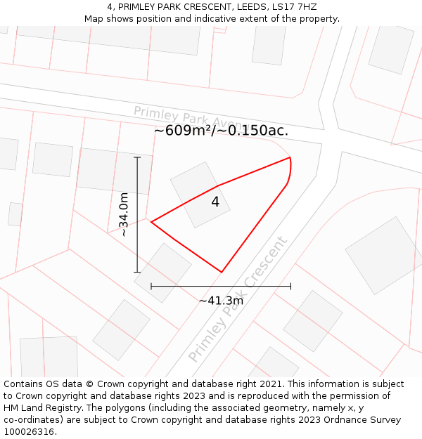 4, PRIMLEY PARK CRESCENT, LEEDS, LS17 7HZ: Plot and title map