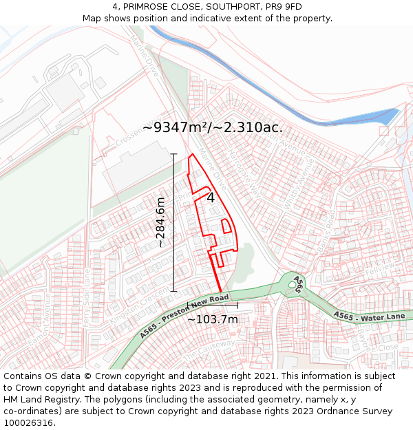 4, PRIMROSE CLOSE, SOUTHPORT, PR9 9FD: Plot and title map
