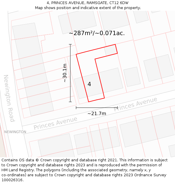 4, PRINCES AVENUE, RAMSGATE, CT12 6DW: Plot and title map
