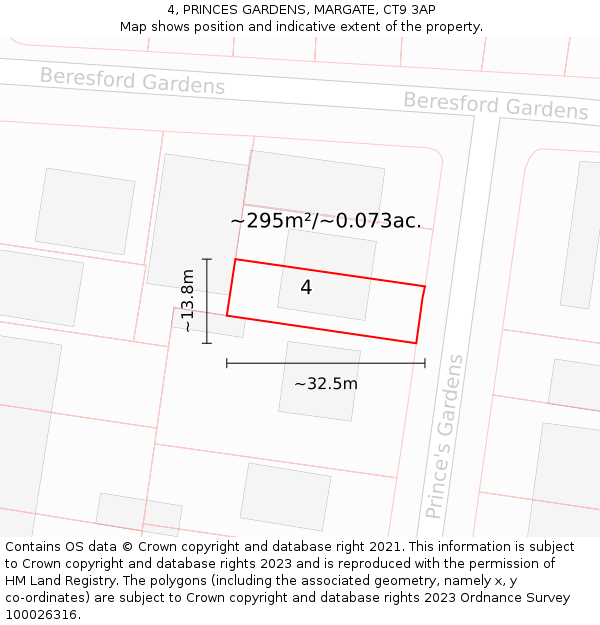 4, PRINCES GARDENS, MARGATE, CT9 3AP: Plot and title map
