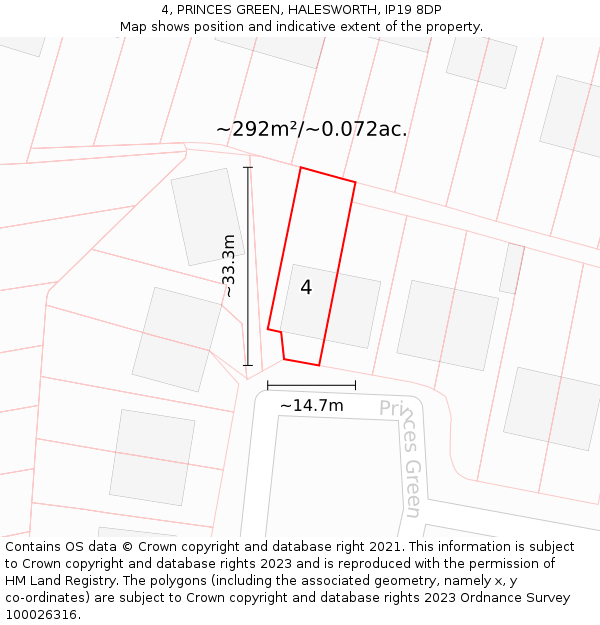 4, PRINCES GREEN, HALESWORTH, IP19 8DP: Plot and title map