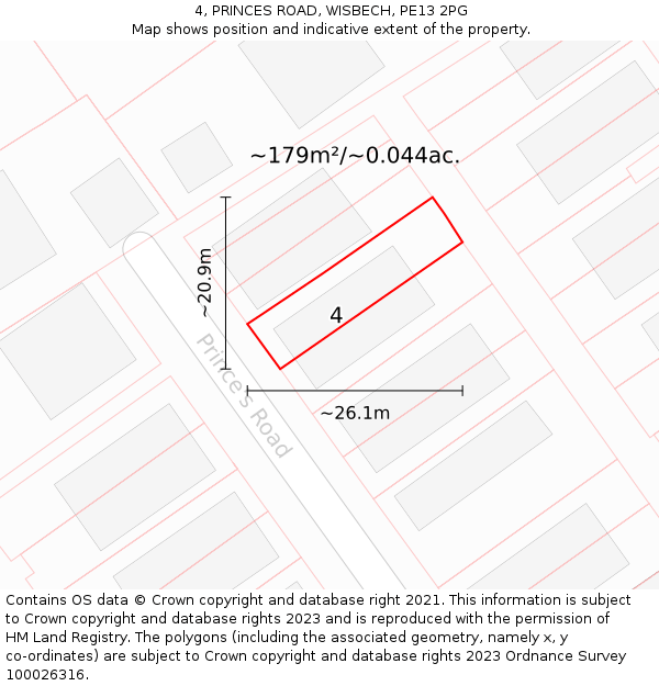 4, PRINCES ROAD, WISBECH, PE13 2PG: Plot and title map