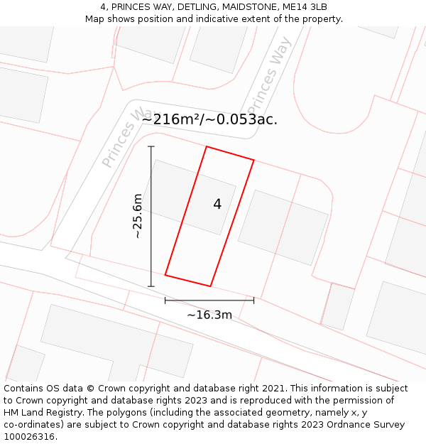 4, PRINCES WAY, DETLING, MAIDSTONE, ME14 3LB: Plot and title map