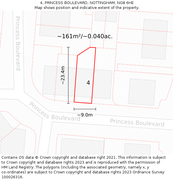 4, PRINCESS BOULEVARD, NOTTINGHAM, NG8 6HE: Plot and title map