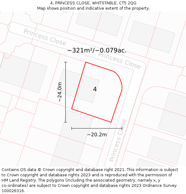 4, PRINCESS CLOSE, WHITSTABLE, CT5 2QG: Plot and title map