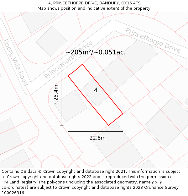 4, PRINCETHORPE DRIVE, BANBURY, OX16 4FS: Plot and title map