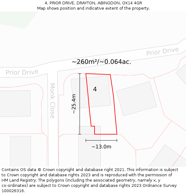 4, PRIOR DRIVE, DRAYTON, ABINGDON, OX14 4GR: Plot and title map