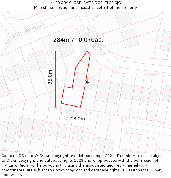 4, PRIORY CLOSE, IVYBRIDGE, PL21 9JG: Plot and title map