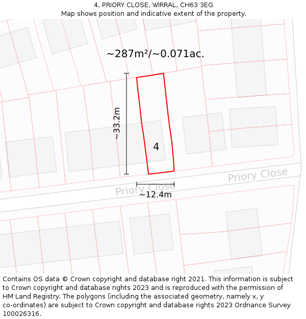 4, PRIORY CLOSE, WIRRAL, CH63 3EG: Plot and title map