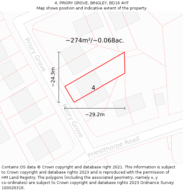 4, PRIORY GROVE, BINGLEY, BD16 4HT: Plot and title map