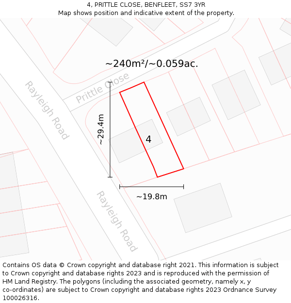 4, PRITTLE CLOSE, BENFLEET, SS7 3YR: Plot and title map