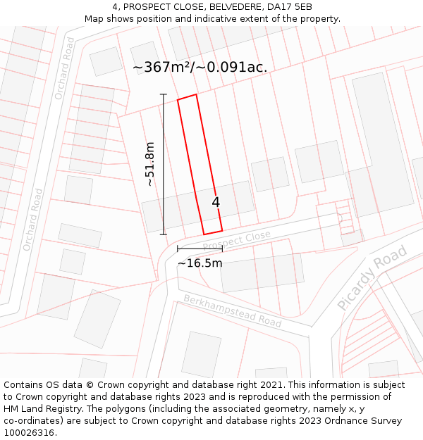 4, PROSPECT CLOSE, BELVEDERE, DA17 5EB: Plot and title map