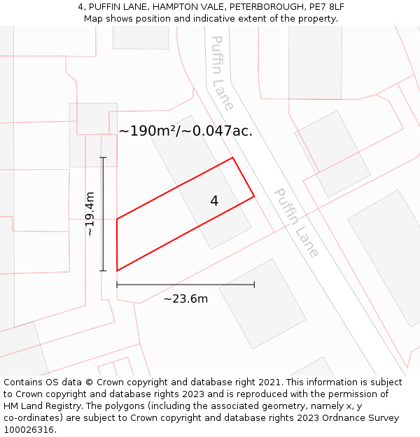 4, PUFFIN LANE, HAMPTON VALE, PETERBOROUGH, PE7 8LF: Plot and title map