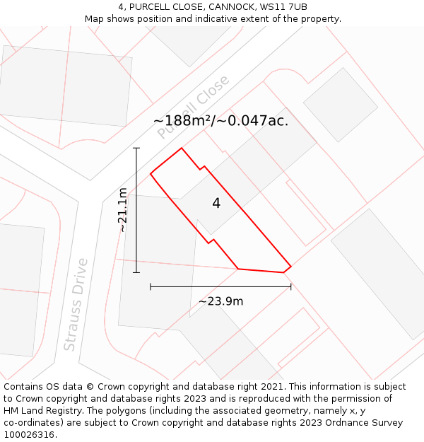 4, PURCELL CLOSE, CANNOCK, WS11 7UB: Plot and title map