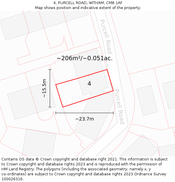 4, PURCELL ROAD, WITHAM, CM8 1AF: Plot and title map
