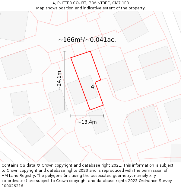 4, PUTTER COURT, BRAINTREE, CM7 1FR: Plot and title map