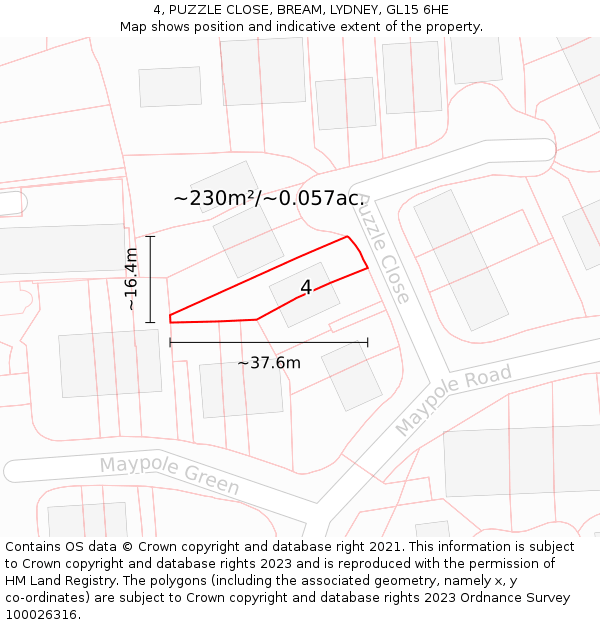 4, PUZZLE CLOSE, BREAM, LYDNEY, GL15 6HE: Plot and title map
