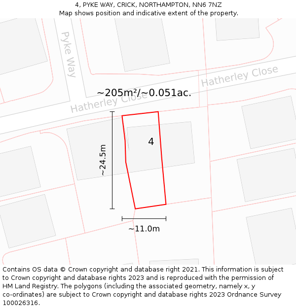 4, PYKE WAY, CRICK, NORTHAMPTON, NN6 7NZ: Plot and title map