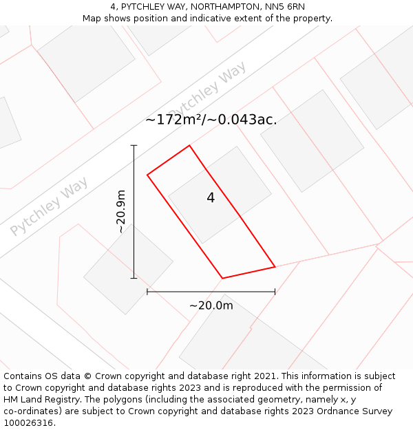 4, PYTCHLEY WAY, NORTHAMPTON, NN5 6RN: Plot and title map