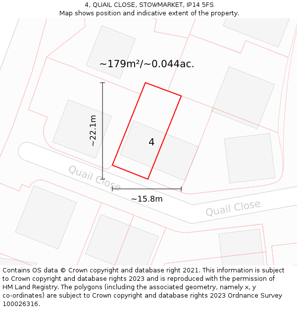 4, QUAIL CLOSE, STOWMARKET, IP14 5FS: Plot and title map