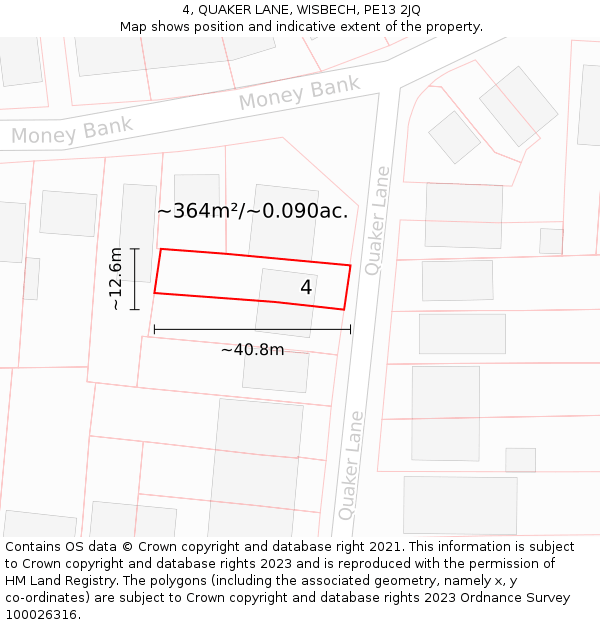 4, QUAKER LANE, WISBECH, PE13 2JQ: Plot and title map