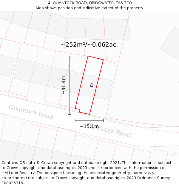 4, QUANTOCK ROAD, BRIDGWATER, TA6 7EQ: Plot and title map