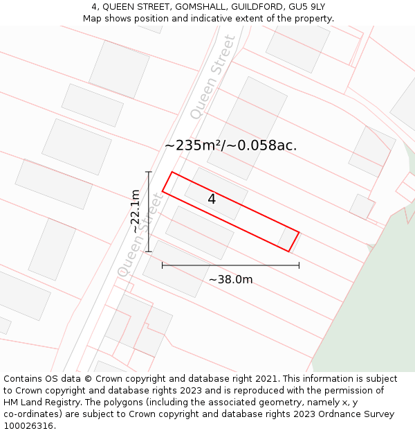 4, QUEEN STREET, GOMSHALL, GUILDFORD, GU5 9LY: Plot and title map
