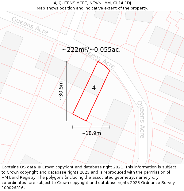 4, QUEENS ACRE, NEWNHAM, GL14 1DJ: Plot and title map