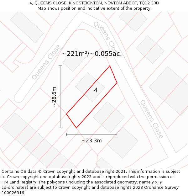 4, QUEENS CLOSE, KINGSTEIGNTON, NEWTON ABBOT, TQ12 3RD: Plot and title map