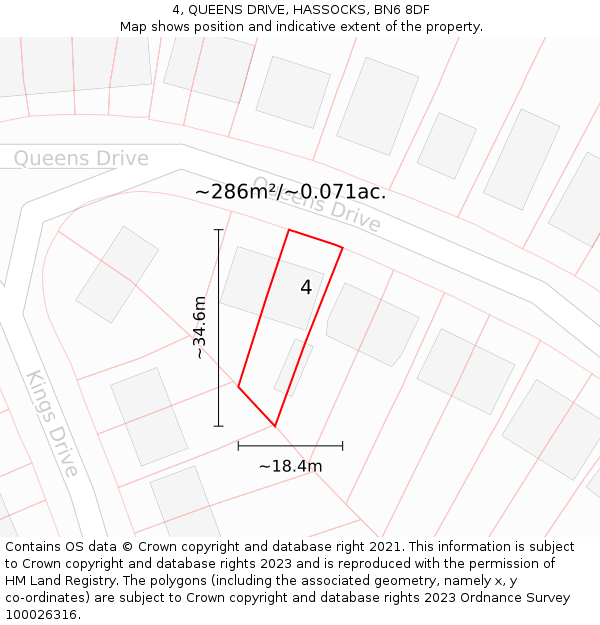 4, QUEENS DRIVE, HASSOCKS, BN6 8DF: Plot and title map