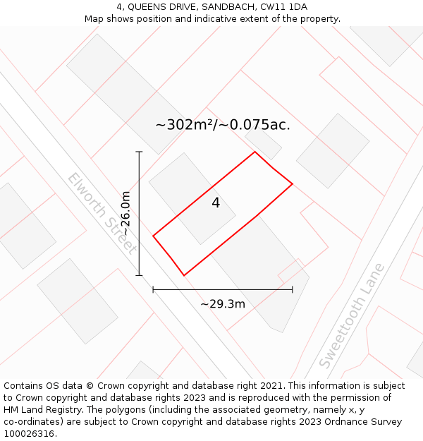 4, QUEENS DRIVE, SANDBACH, CW11 1DA: Plot and title map