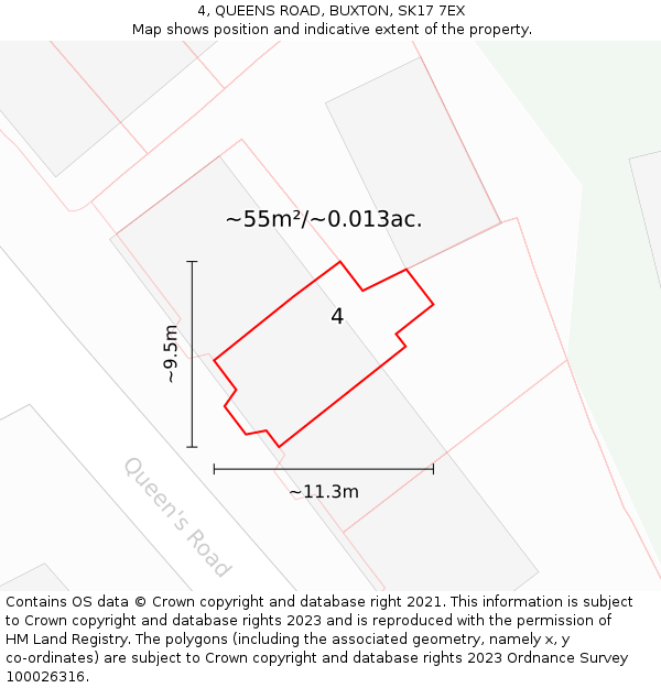4, QUEENS ROAD, BUXTON, SK17 7EX: Plot and title map