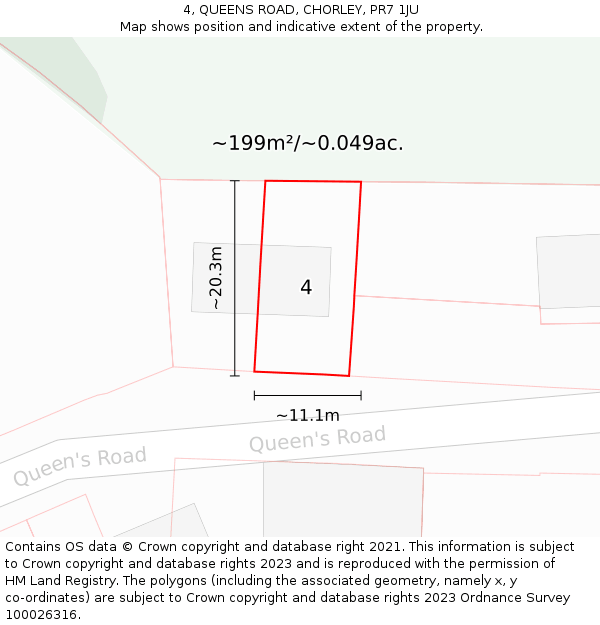 4, QUEENS ROAD, CHORLEY, PR7 1JU: Plot and title map