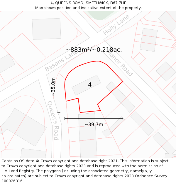 4, QUEENS ROAD, SMETHWICK, B67 7HF: Plot and title map