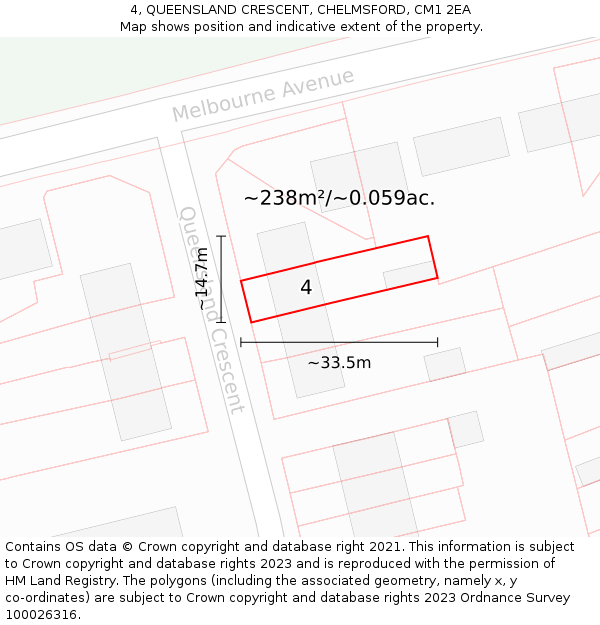 4, QUEENSLAND CRESCENT, CHELMSFORD, CM1 2EA: Plot and title map