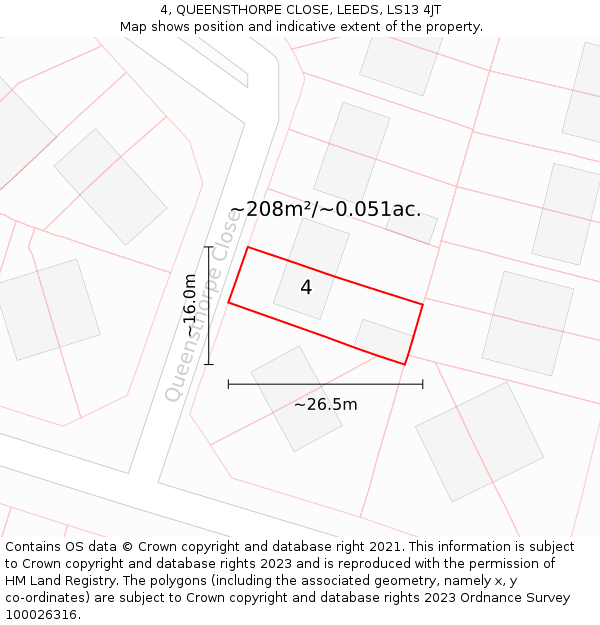 4, QUEENSTHORPE CLOSE, LEEDS, LS13 4JT: Plot and title map