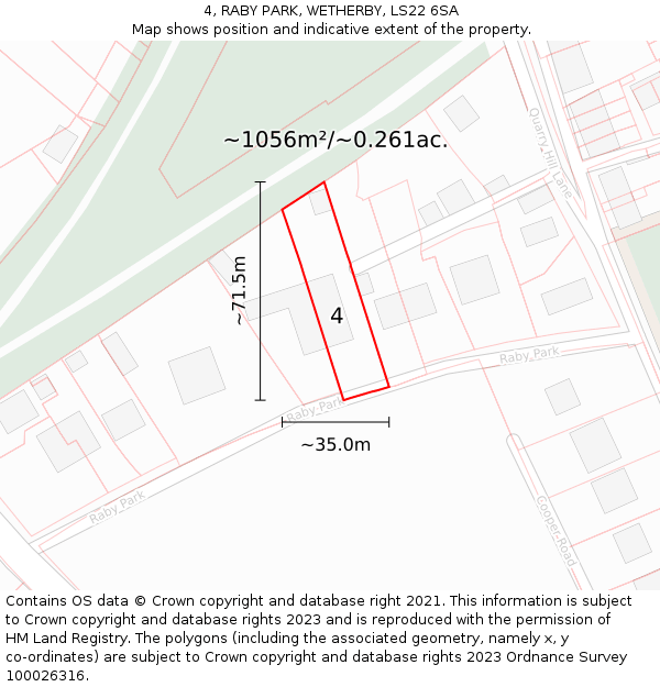 4, RABY PARK, WETHERBY, LS22 6SA: Plot and title map