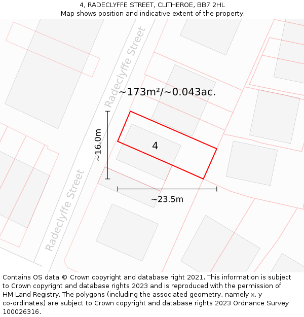 4, RADECLYFFE STREET, CLITHEROE, BB7 2HL: Plot and title map