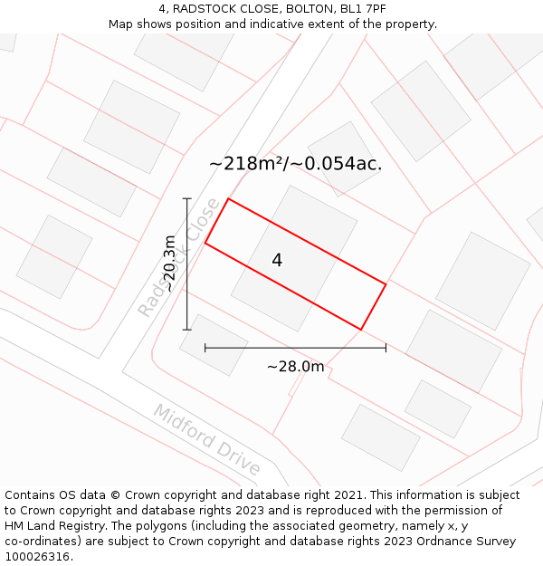 4, RADSTOCK CLOSE, BOLTON, BL1 7PF: Plot and title map