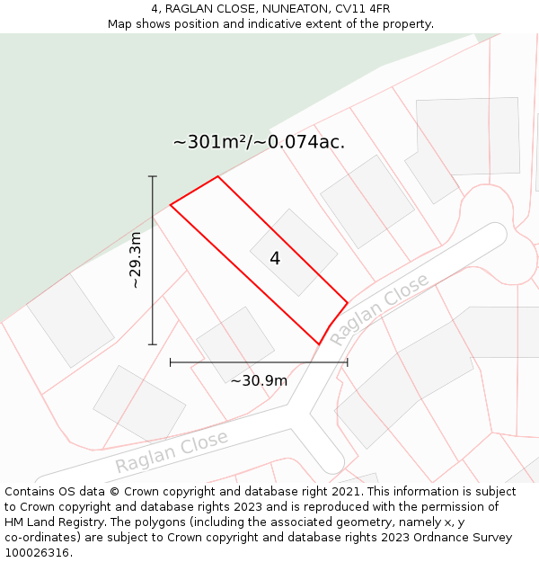 4, RAGLAN CLOSE, NUNEATON, CV11 4FR: Plot and title map