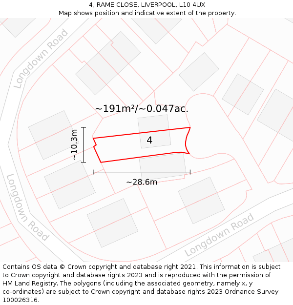 4, RAME CLOSE, LIVERPOOL, L10 4UX: Plot and title map