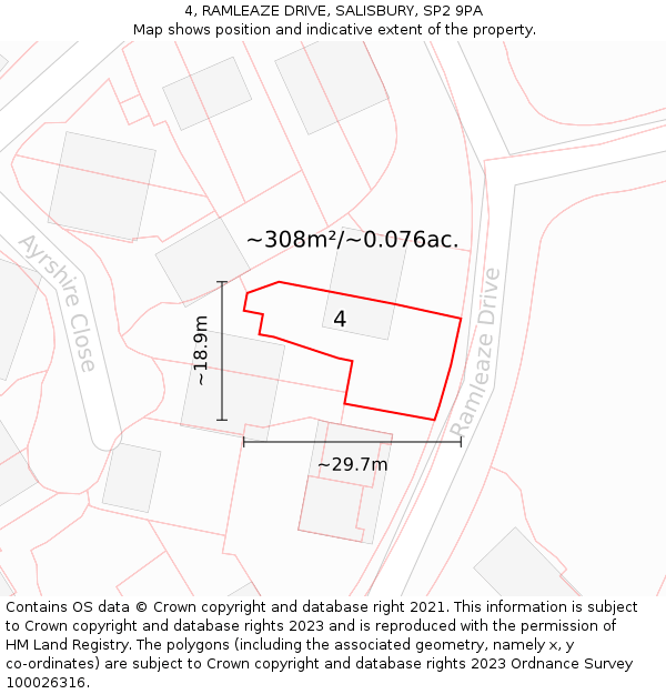 4, RAMLEAZE DRIVE, SALISBURY, SP2 9PA: Plot and title map