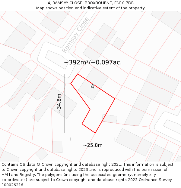4, RAMSAY CLOSE, BROXBOURNE, EN10 7DR: Plot and title map