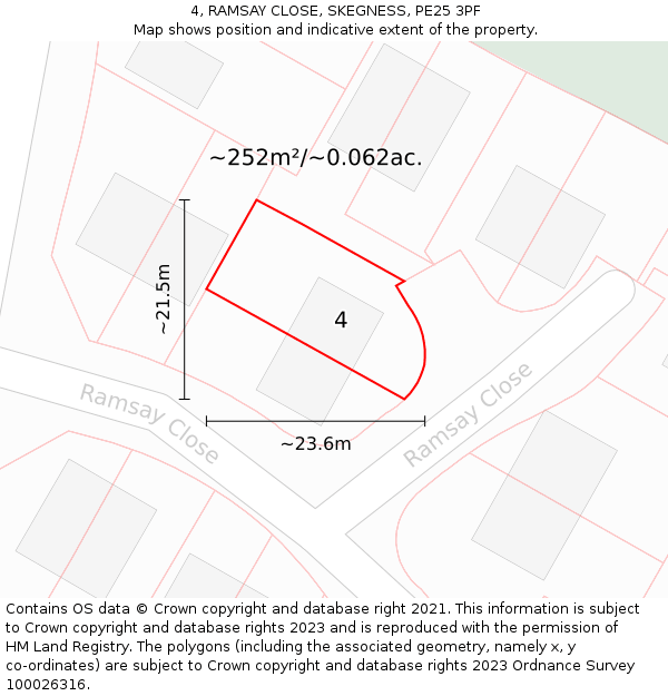 4, RAMSAY CLOSE, SKEGNESS, PE25 3PF: Plot and title map