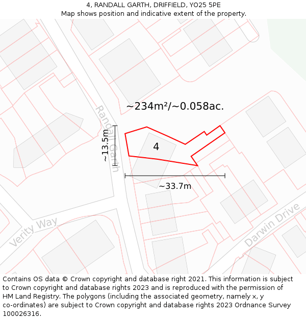 4, RANDALL GARTH, DRIFFIELD, YO25 5PE: Plot and title map